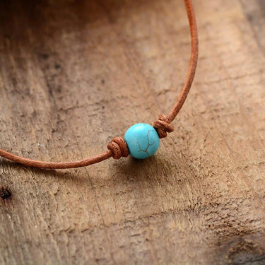 Leather and Turquoise Bead Choker Necklace-Your Soul Place